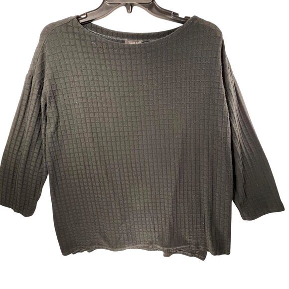 J Jill WearEver Collection Black Waffle Textured Knit 3/4 Sleeve Top Size M - Picture 1 of 12